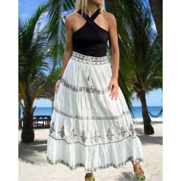 ZARA BOHO EMBROIDERED MIDI SKIRT - Picture 6 of 14